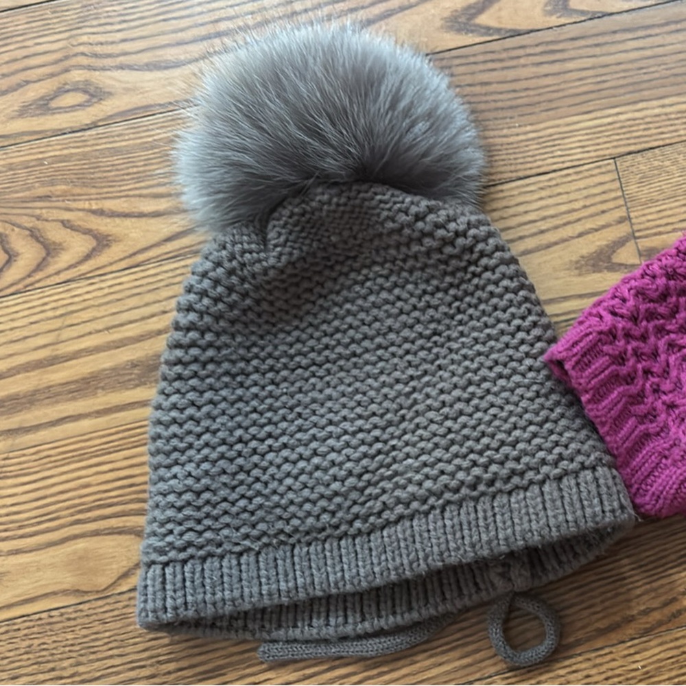 Cozy Knit Kids Beanie Set - Brown and Pink